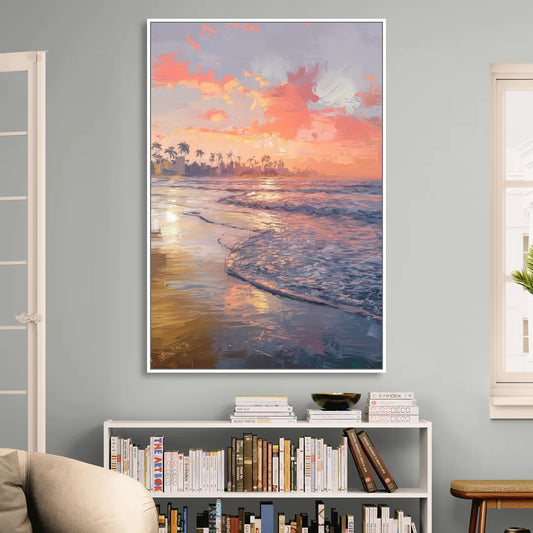 Miami Coastal Horizon Living Room - White Canvas Wall Art