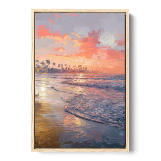 Miami Coastal Horizon - Oak Framed Canvas Wall Art - Front