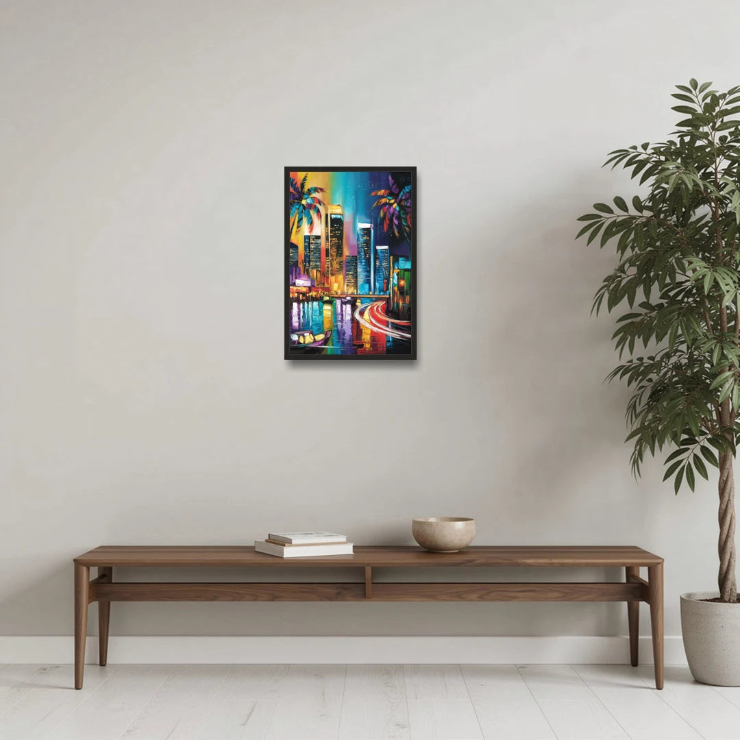 Miami Downtown Energy - Black Framed Canvas Wall Art - Coffee Table - 16x24