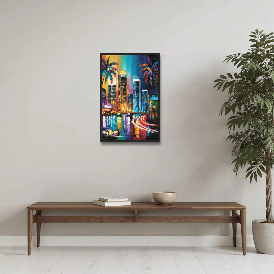 Miami Downtown Energy - Black Framed Canvas Wall Art - Coffee Table - 20x30
