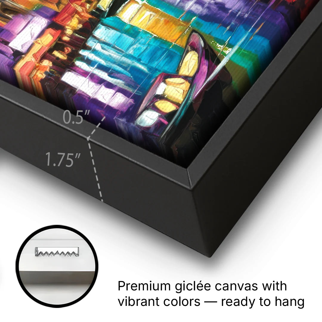Miami Downtown Energy - Black Framed Canvas Wall Art - Gallery Wrap Corner