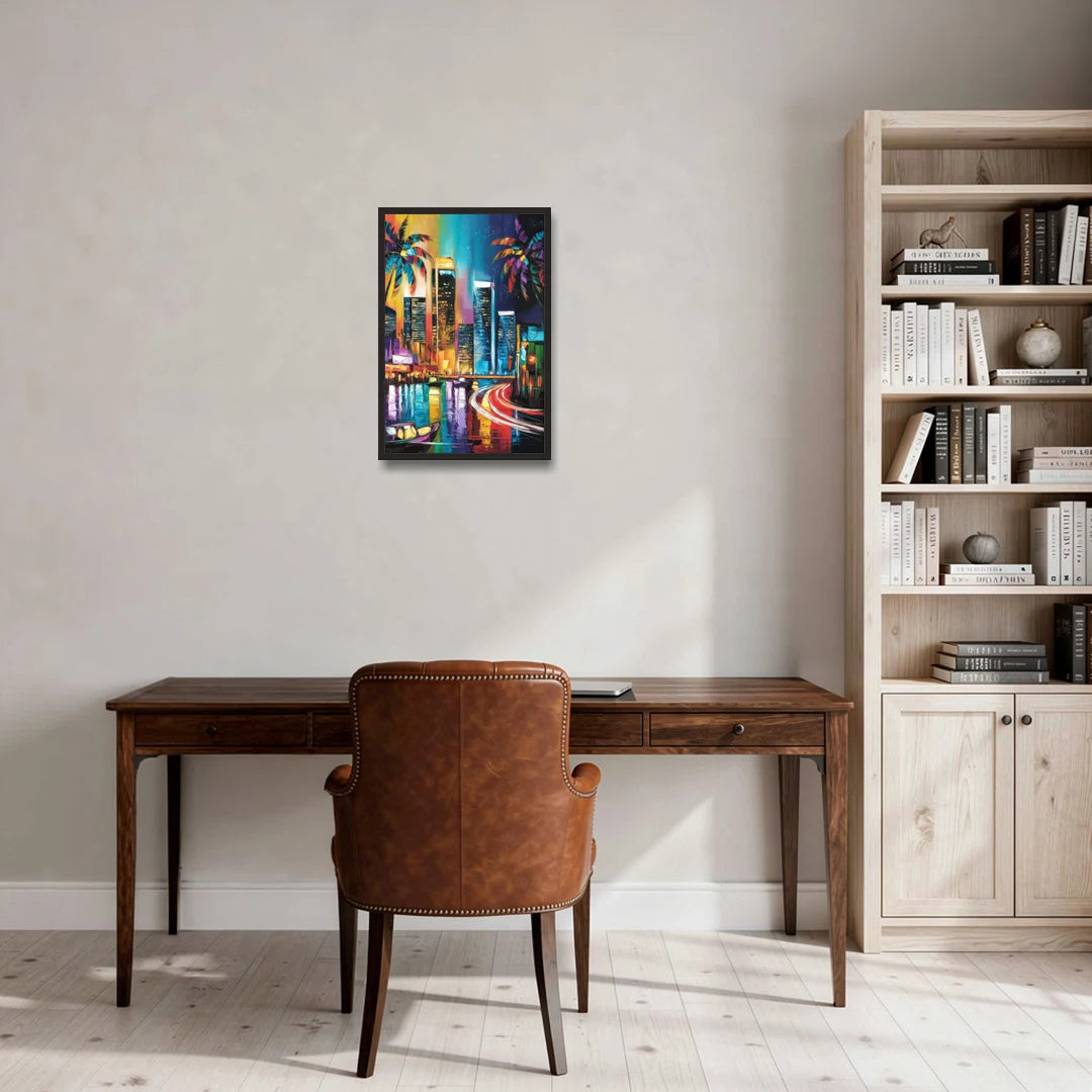 Miami Downtown Energy - Black Framed Canvas Wall Art - Office - 16x24