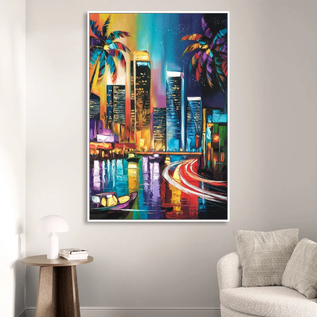 Miami Downtown Energy Sitting Room - White Canvas Wall Art
