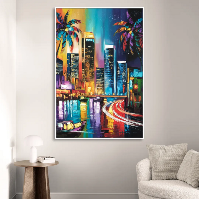 Miami Downtown Energy Sitting Room - White Canvas Wall Art
