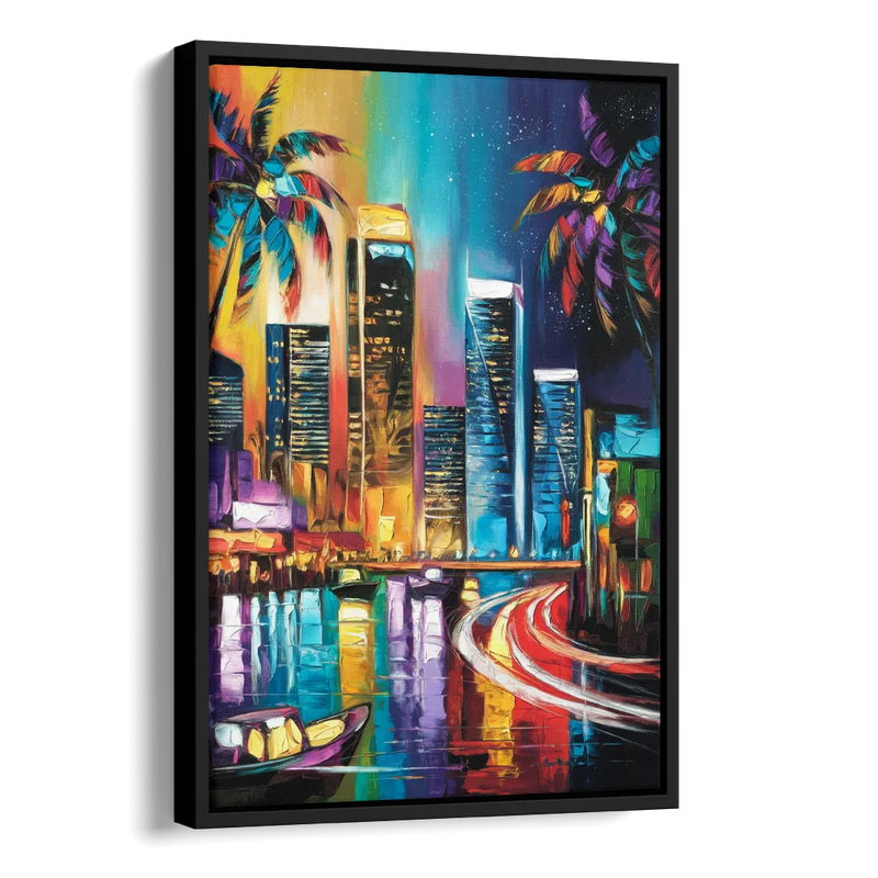 Miami Downtown Energy Side - Black Canvas Wall Art