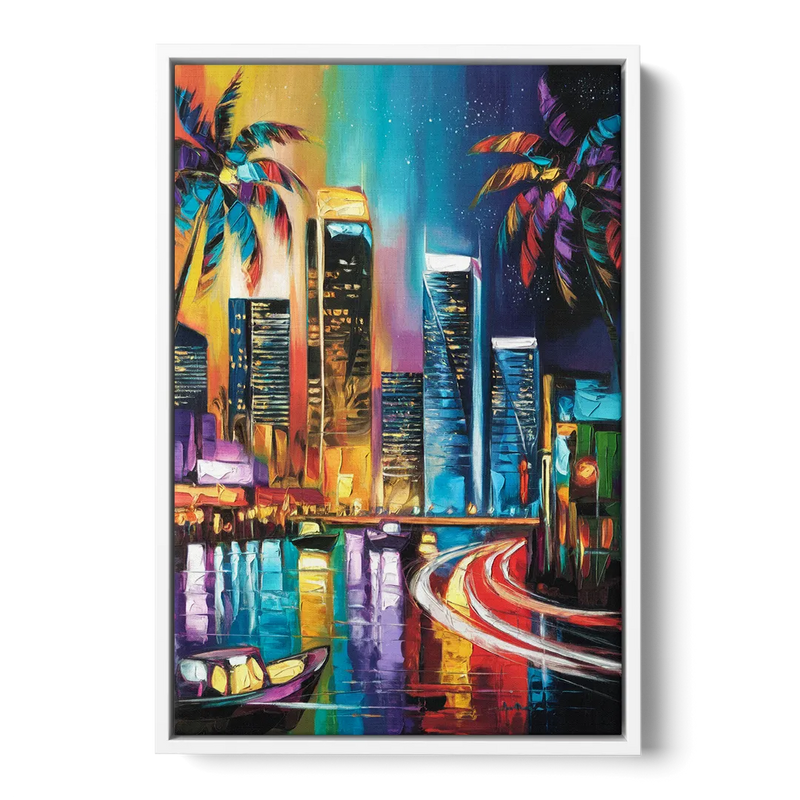 Miami Downtown Energy Front - White Canvas Wall Art