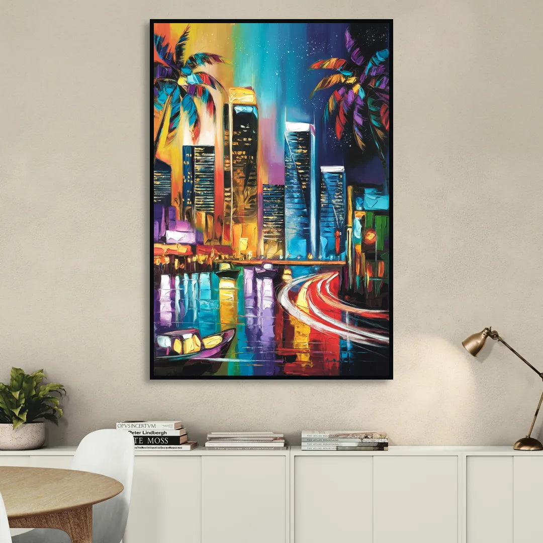 Miami Downtown Energy Sitting Room - Black Canvas Wall Art