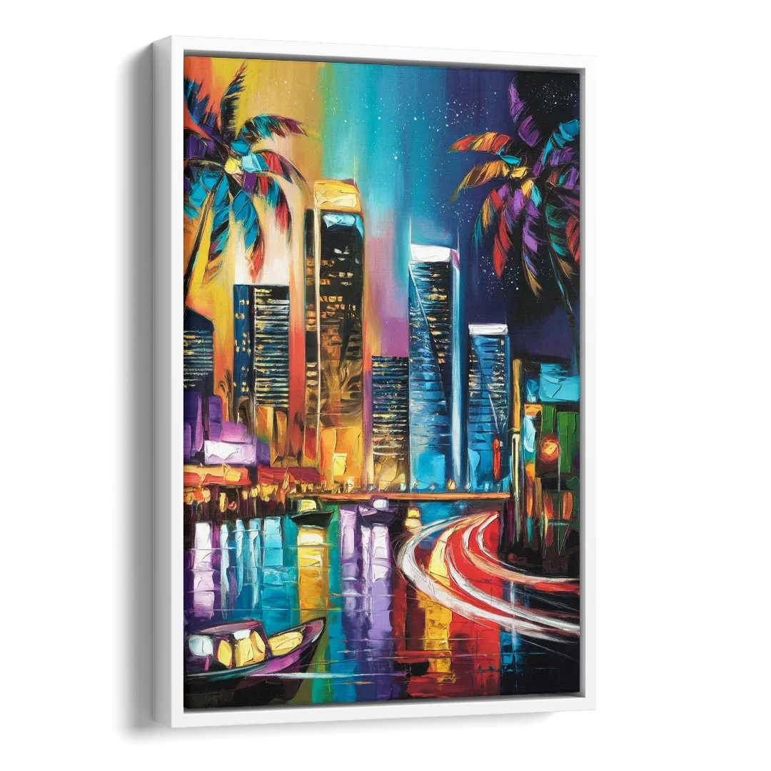 Miami Downtown Energy Side - White Canvas Wall Art