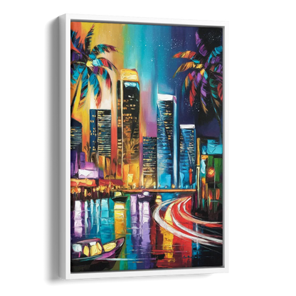 Miami Downtown Energy Side - White Canvas Wall Art