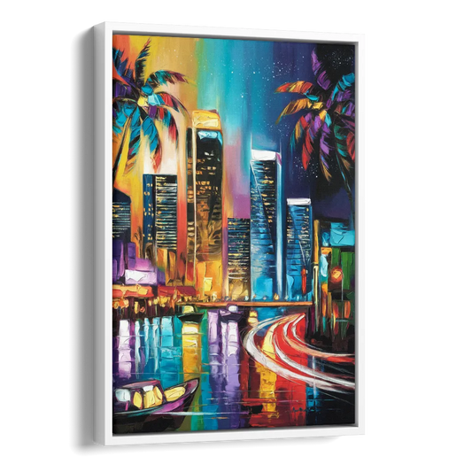 Miami Downtown Energy Side - White Canvas Wall Art