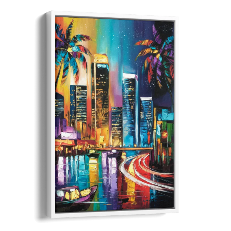 Miami Downtown Energy Side - White Canvas Wall Art