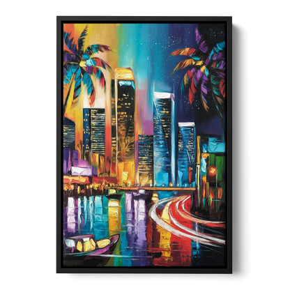 Miami Downtown Energy Front - Black Canvas Wall Art