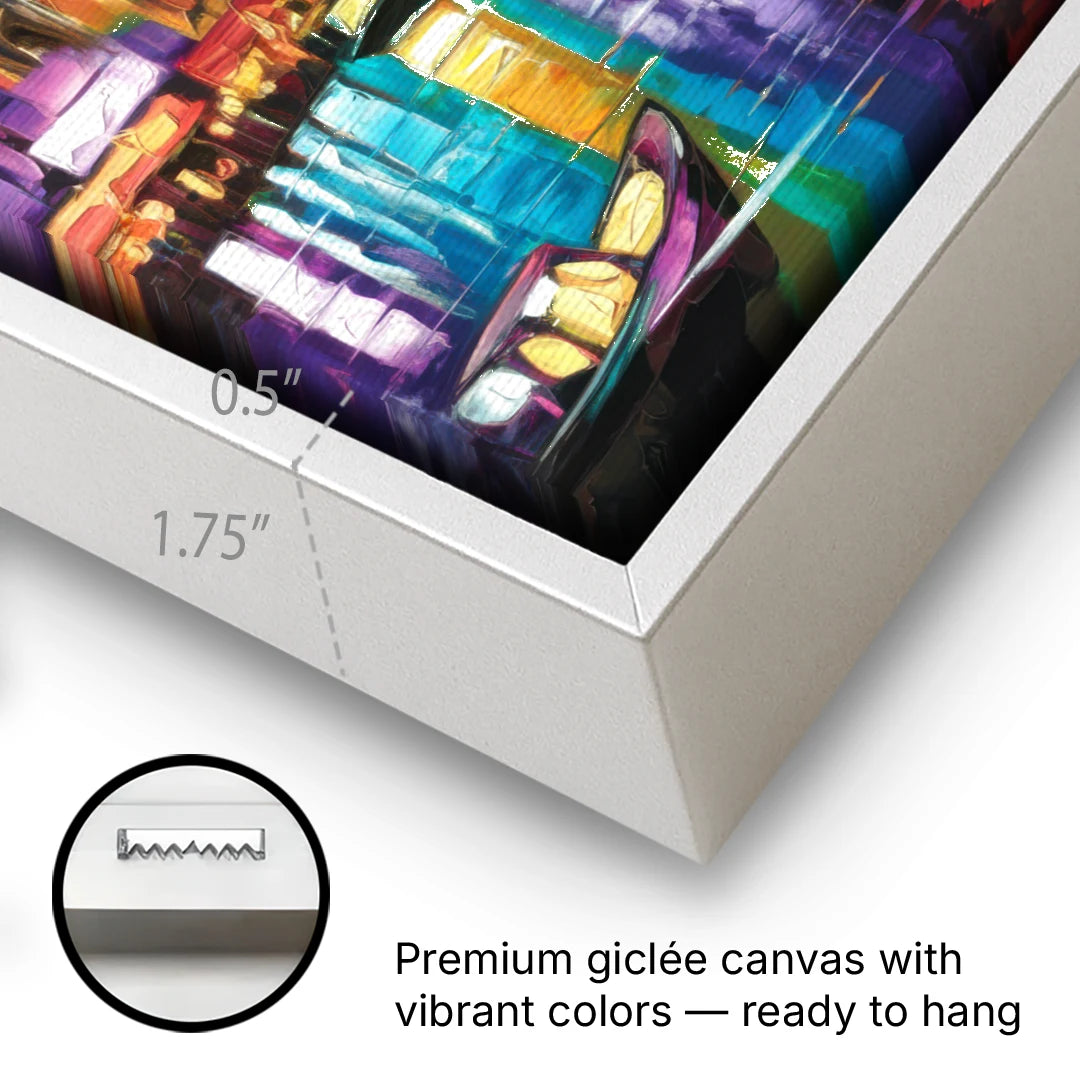 Miami Downtown Energy - White Framed Canvas Wall Art - Gallery Wrap Corner