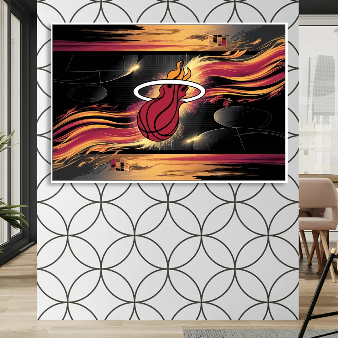 Miami Heat Basketball Sitting Room - White Canvas Wall Art