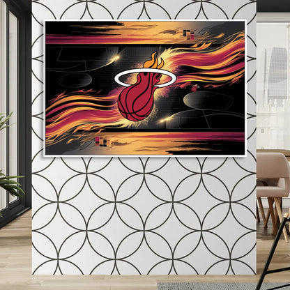 Miami Heat Basketball Sitting Room - White Canvas Wall Art