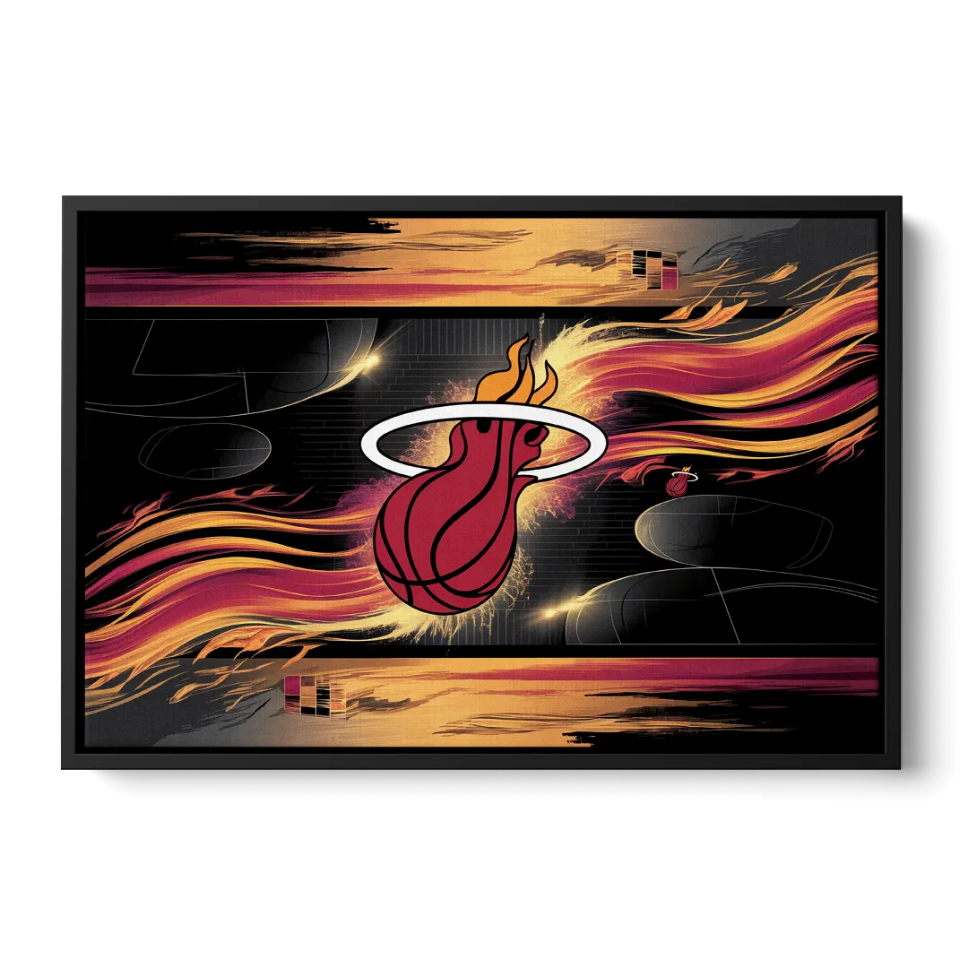 Miami Heat Basketball Front - Black Canvas Wall Art