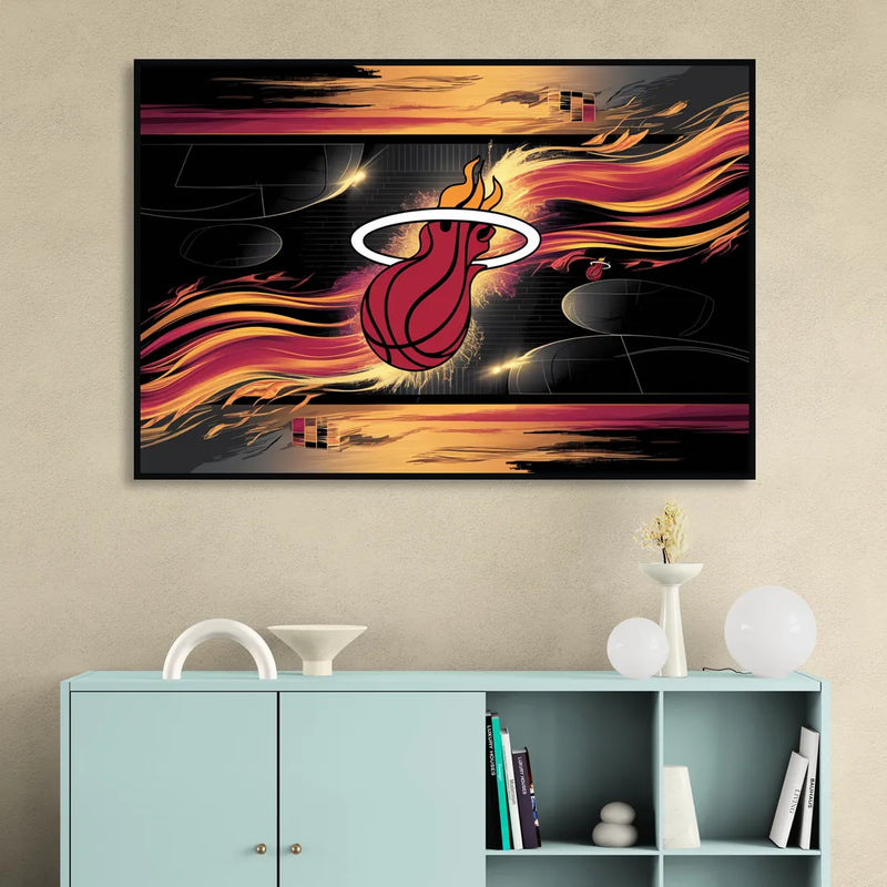 Miami Heat Basketball Sitting Room - Black Canvas Wall Art