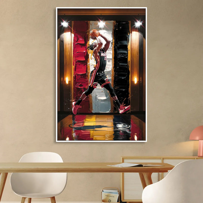 Miami Heat Court Action Sitting Room - White Canvas Wall Art