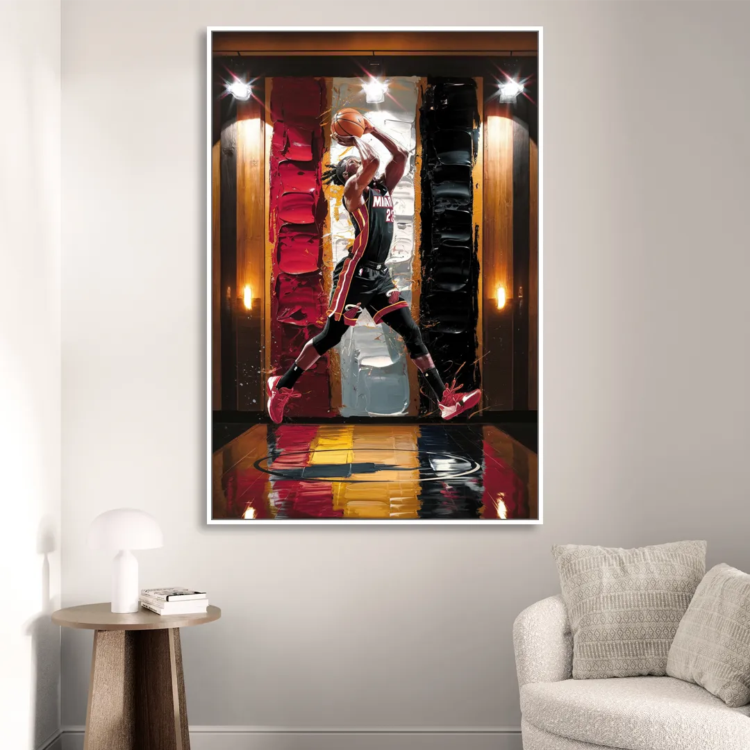 Miami Heat Court Action Living Room - White Canvas Wall Art