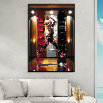 Miami Heat Court Action Sitting Room - Black Canvas Wall Art