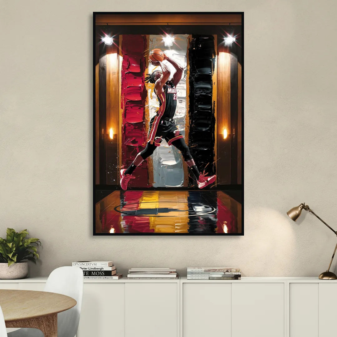 Miami Heat Court Action Living Room - Black Canvas Wall Art
