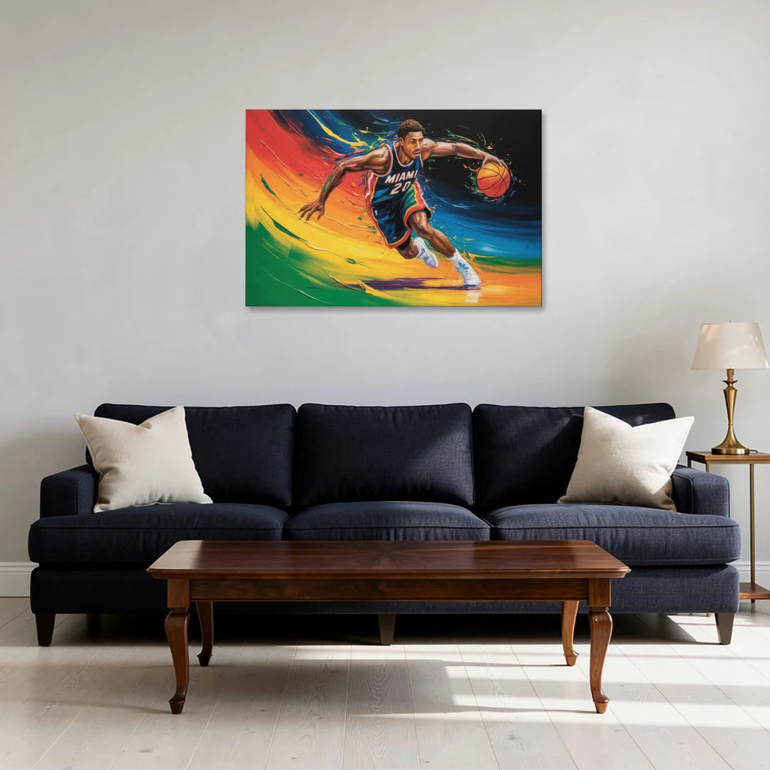 Miami Heat Energetic Basketball Impressionism Art - Canvas Wall Art - Sofa - 36x24