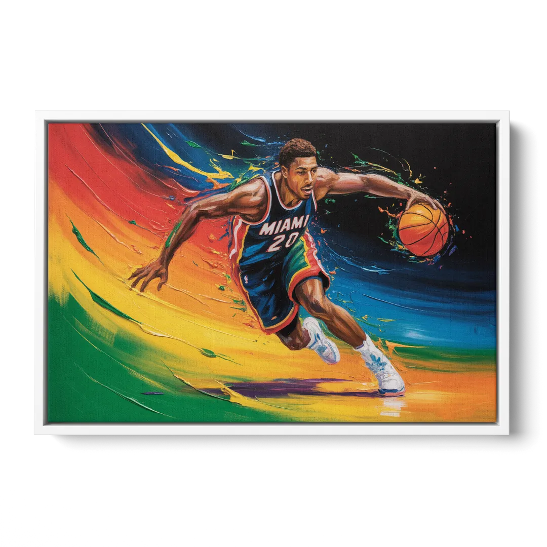 Miami Heat Energetic Basketball Impressionism Art - White Frame Canvas