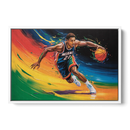 Miami Heat Energetic Basketball Impressionism Art - White Frame Canvas