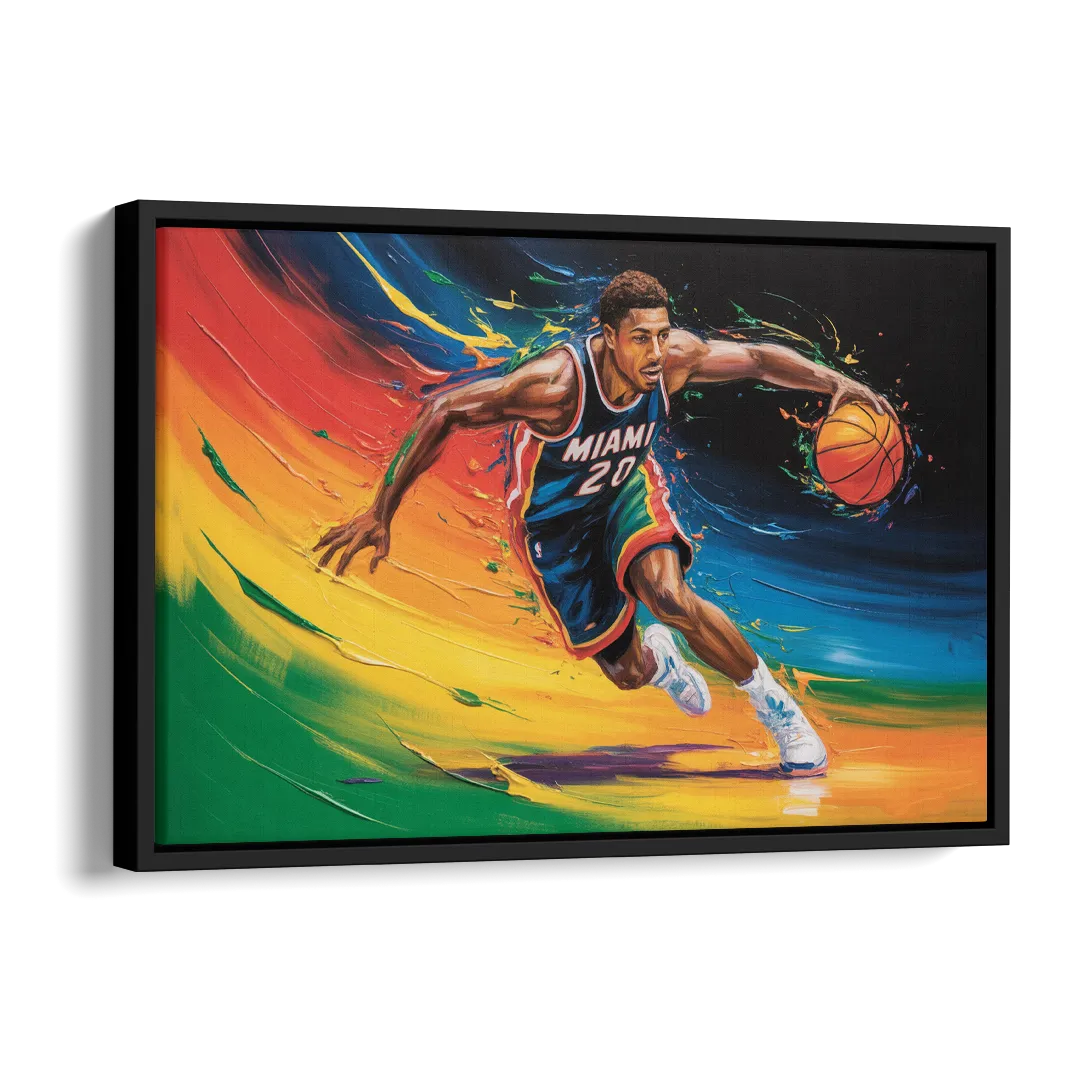 Miami Heat Energetic Basketball Impressionism Art Side - Black Canvas Wall Art