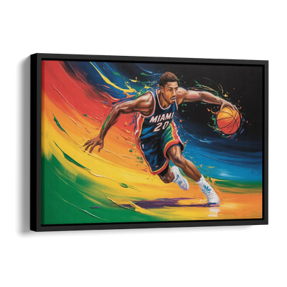 Miami Heat Energetic Basketball Impressionism Art Side - Black Canvas Wall Art