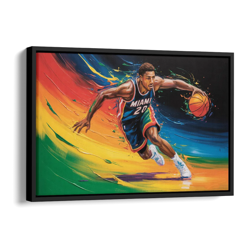 Miami Heat Energetic Basketball Impressionism Art Side - Black Canvas Wall Art