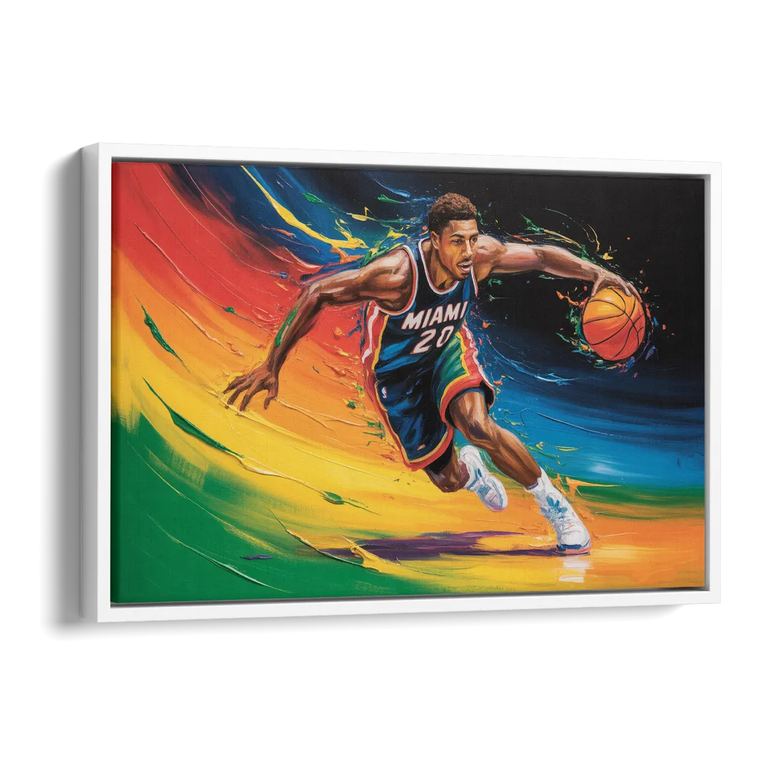 Miami Heat Energetic Basketball Impressionism Art Side - White Canvas Wall Art