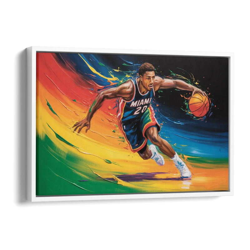 Miami Heat Energetic Basketball Impressionism Art Side - White Canvas Wall Art