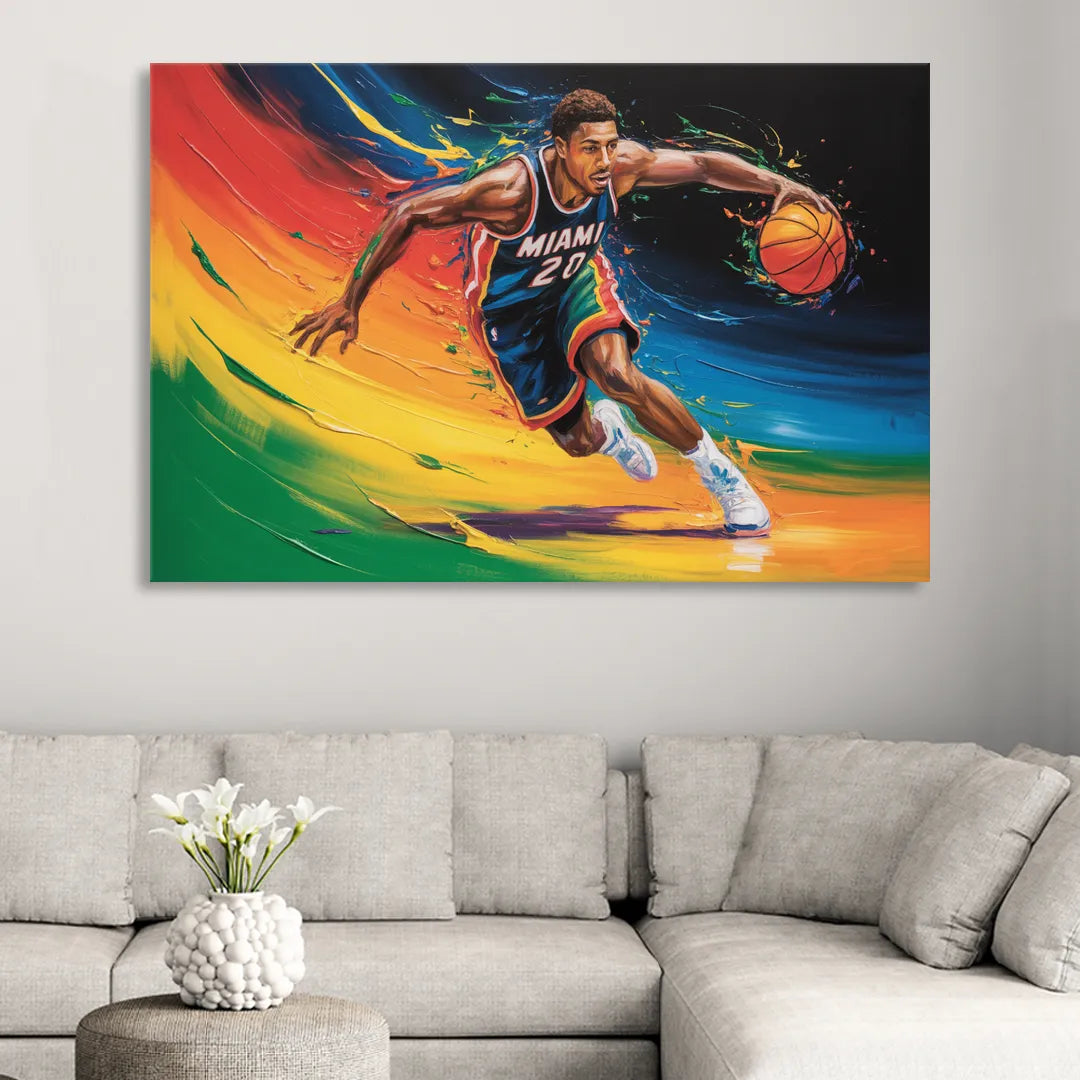 Miami Heat Energetic Basketball Impressionism Art Living Room - Canvas Wall Art