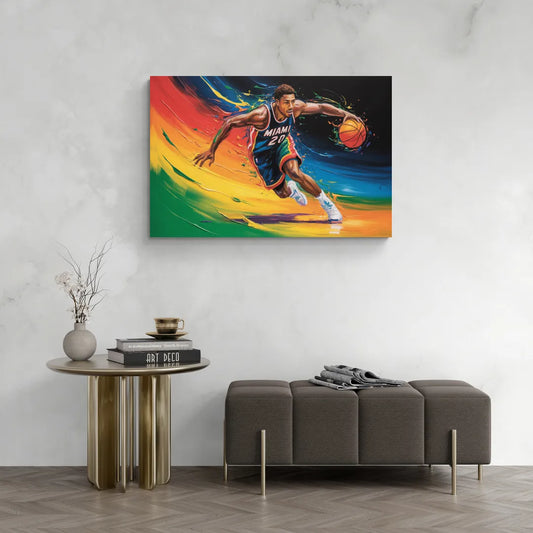 Miami Heat Energetic Basketball Impressionism Art - Canvas Wall Art Living Room