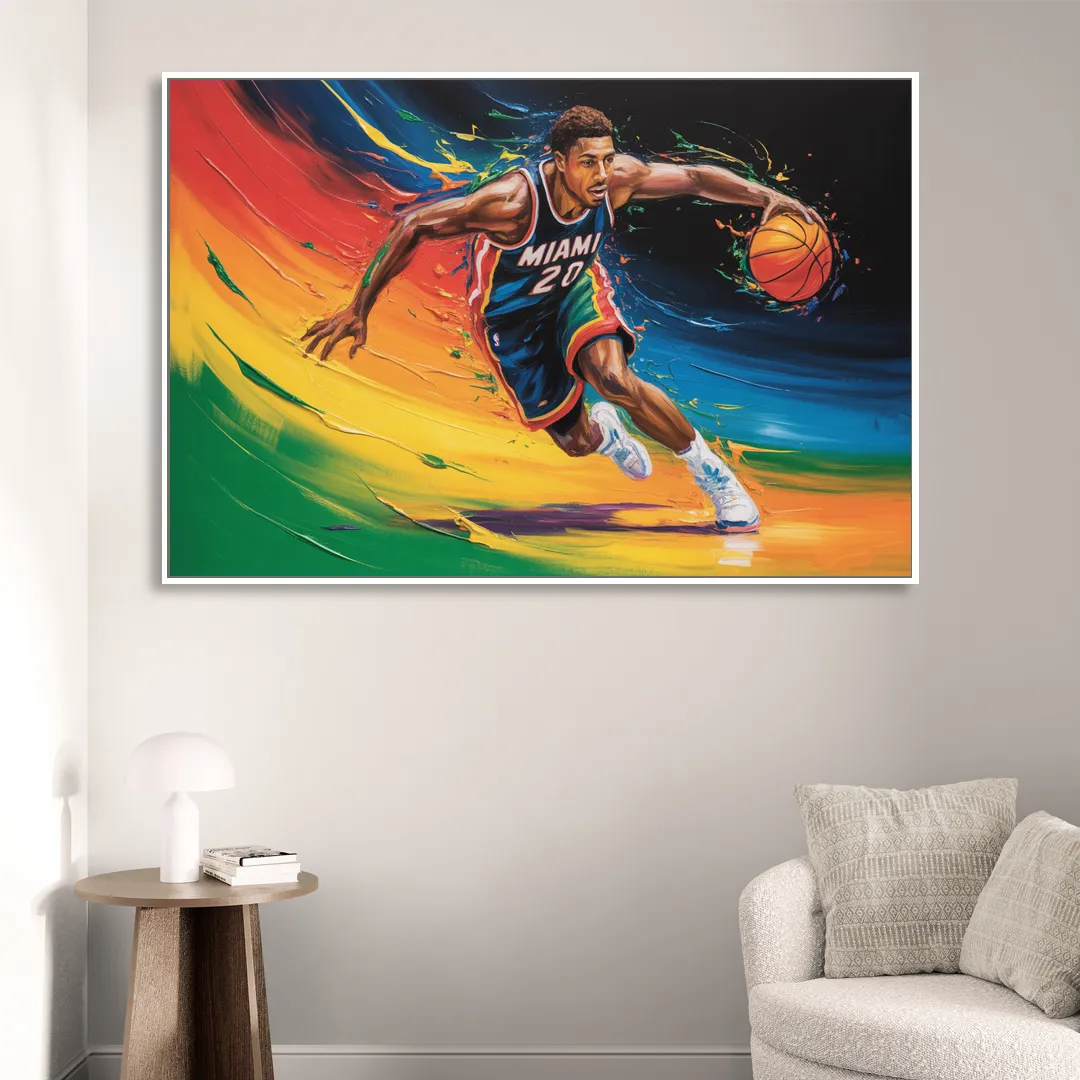 Miami Heat Energetic Basketball Impressionism Art Sitting Room - White Canvas Wall Art