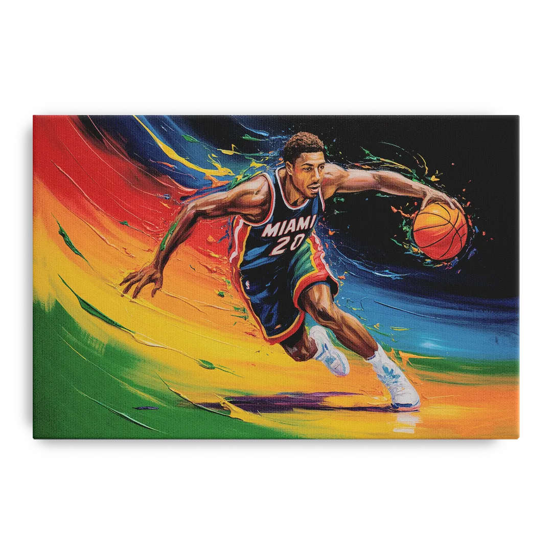 Miami Heat Energetic Basketball Impressionism Art Front - Canvas Wall Art