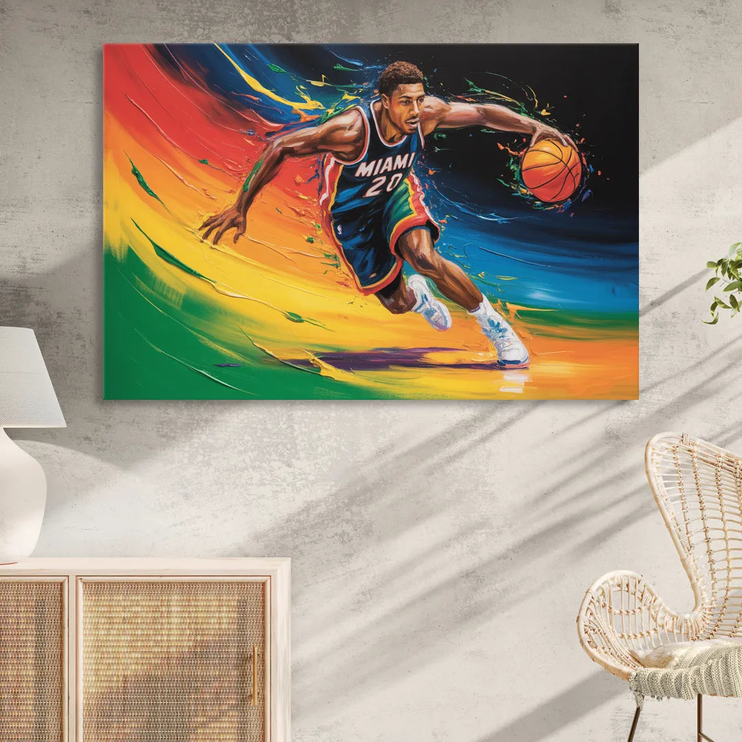 Miami Heat Energetic Basketball Impressionism Art Sitting Room - Canvas Wall Art