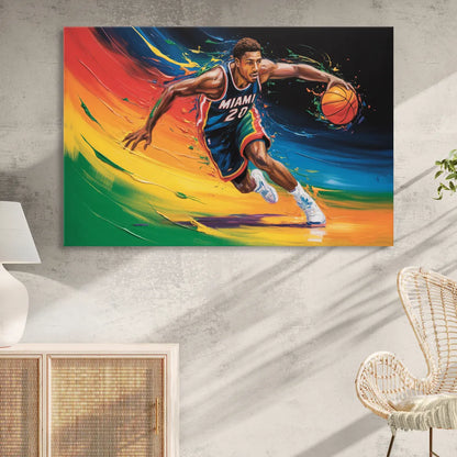 Miami Heat Energetic Basketball Impressionism Art Sitting Room - Canvas Wall Art