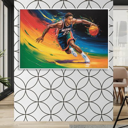 Miami Heat Energetic Basketball Impressionism Art Living Room - White Canvas Wall Art