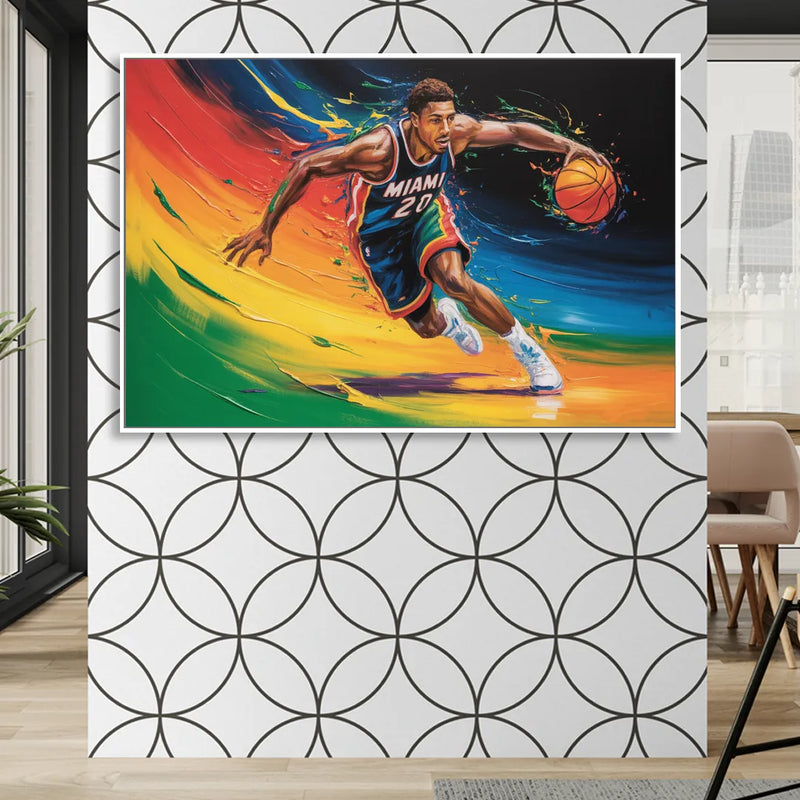 Miami Heat Energetic Basketball Impressionism Art Living Room - White Canvas Wall Art