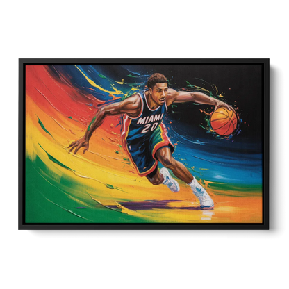 Miami Heat Energetic Basketball Impressionism Art Front - Black Canvas Wall Art