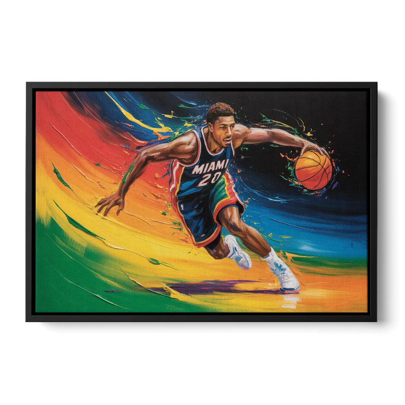 Miami Heat Energetic Basketball Impressionism Art Front - Black Canvas Wall Art