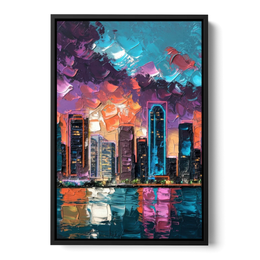 Miami Iconic Skyline - Black Framed Canvas Wall Art - Front