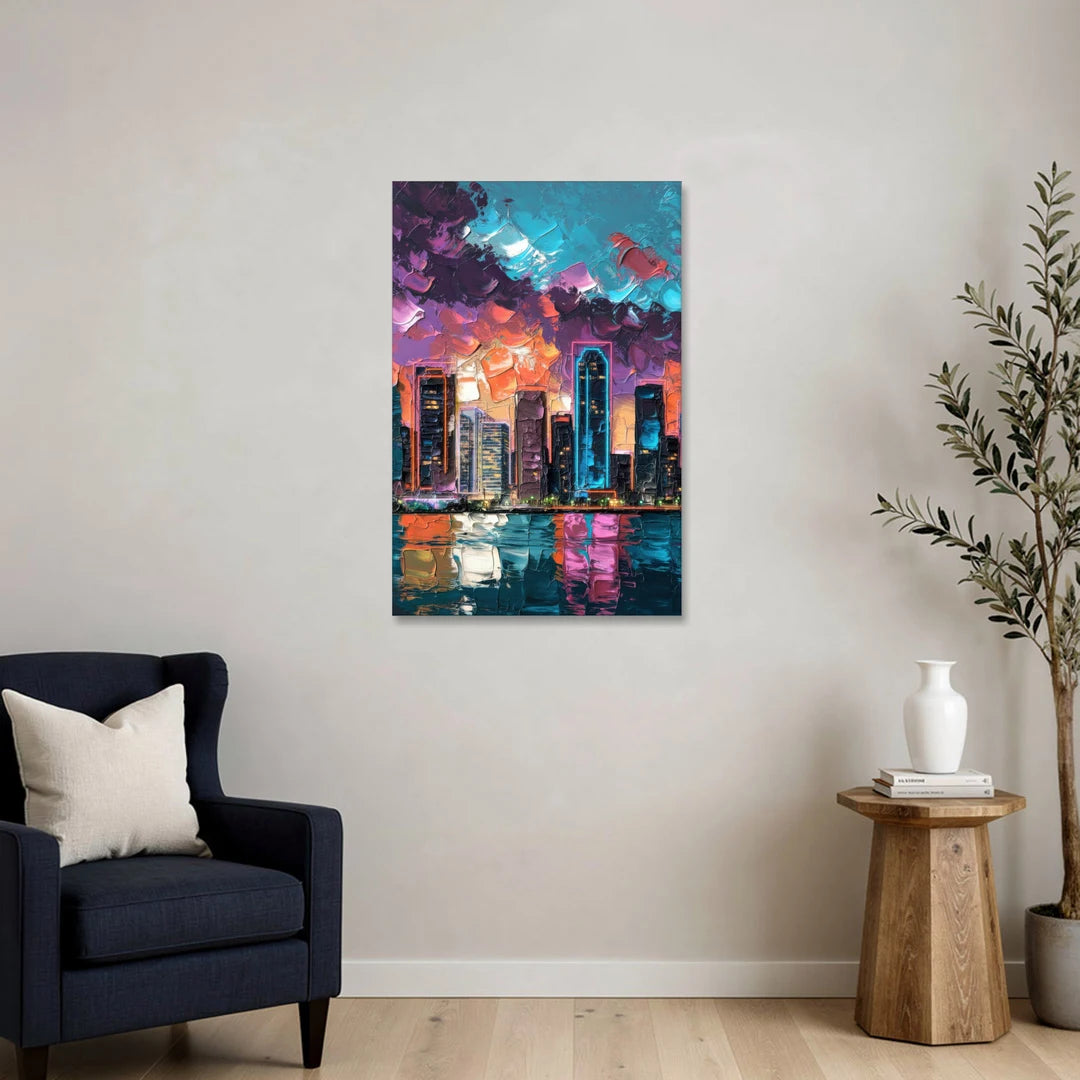 Miami Iconic Skyline - Canvas Wall Art - Sofa - 24x36
