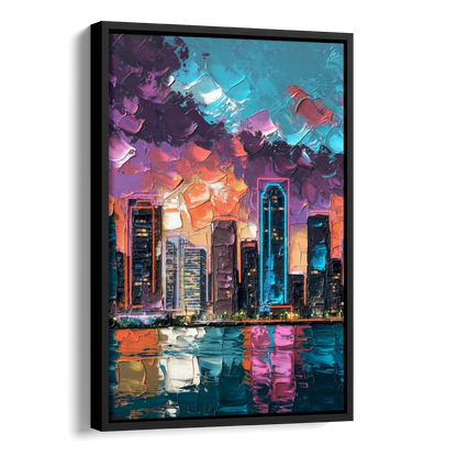 Miami Iconic Skyline Side - Black Canvas Wall Art