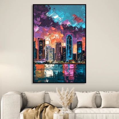 Miami Iconic Skyline Sitting Room - Black Canvas Wall Art