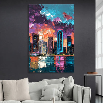 Miami Iconic Skyline Sitting Room - Canvas Wall Art