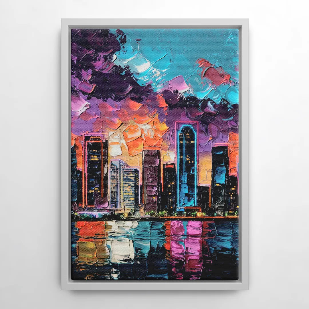 Miami Iconic Skyline - White Frame Canvas