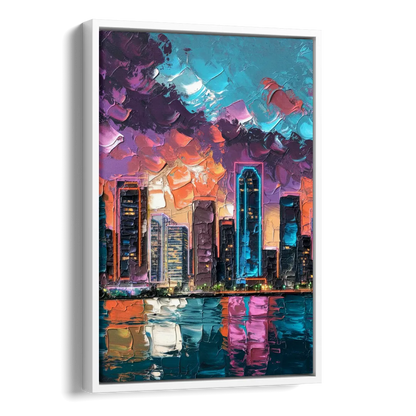 Miami Iconic Skyline Side - White Canvas Wall Art
